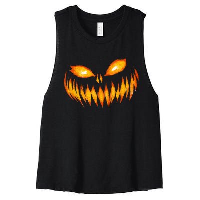 Jack O Lantern Scary Carved Pumpkin Face Halloween Costume Women's Racerback Cropped Tank