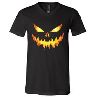 Jack O Lantern Face Pumpkin Scary Halloween Costume Funny V-Neck T-Shirt