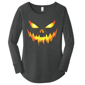 Jack O Lantern Face Pumpkin Scary Halloween Costume Funny Women's Perfect Tri Tunic Long Sleeve Shirt