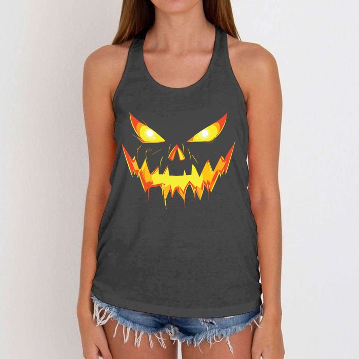 Jack O Lantern Face Pumpkin Scary Halloween Costume Funny Women's Knotted Racerback Tank