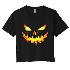 Jack O Lantern Face Pumpkin Scary Halloween Costume Funny Women's Crop Top Tee