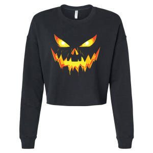 Jack O Lantern Face Pumpkin Scary Halloween Costume Funny Cropped Pullover Crew