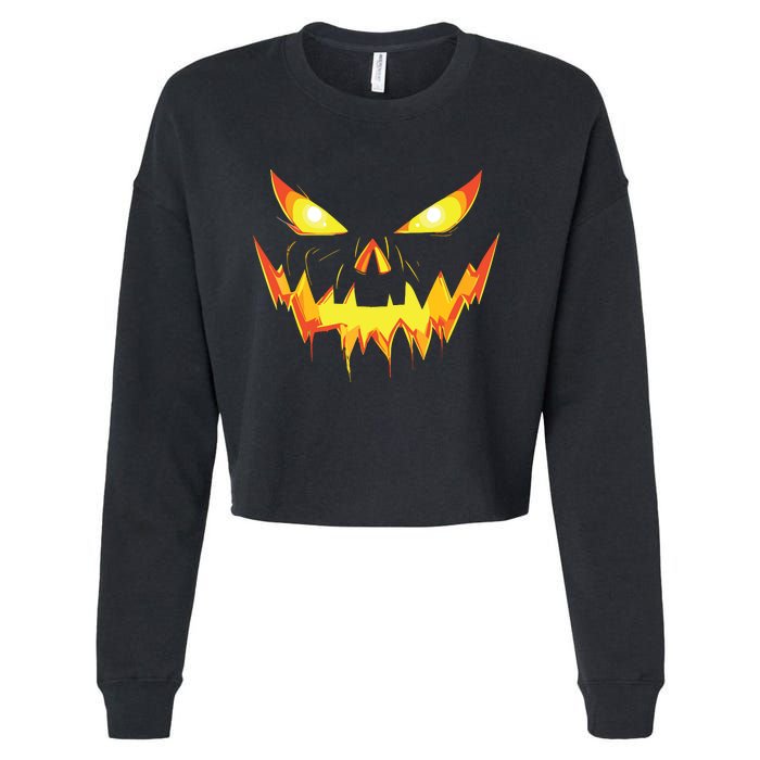 Jack O Lantern Face Pumpkin Scary Halloween Costume Funny Cropped Pullover Crew