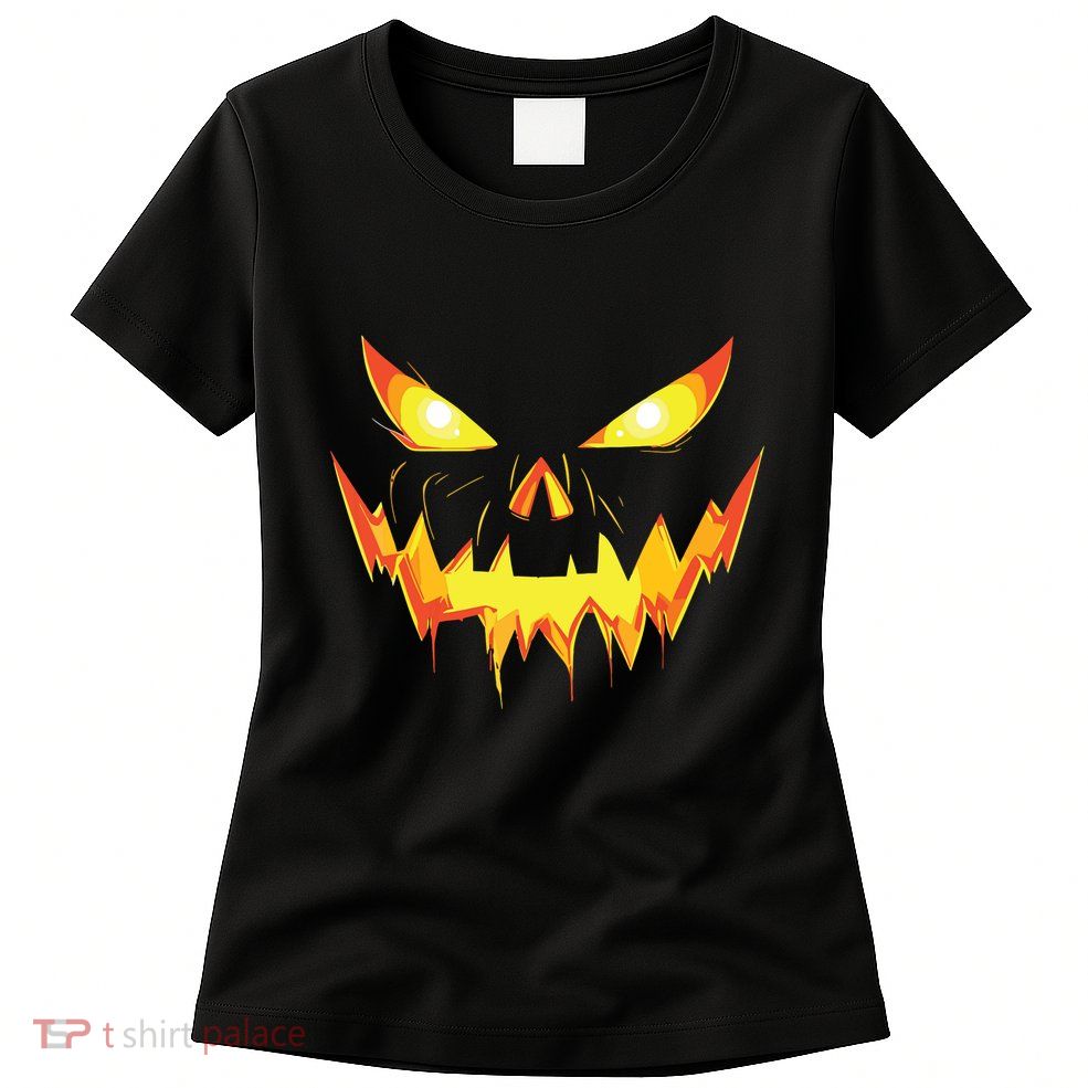 Jack O Lantern Face Pumpkin Scary Halloween Costume Funny Womens T-Shirt