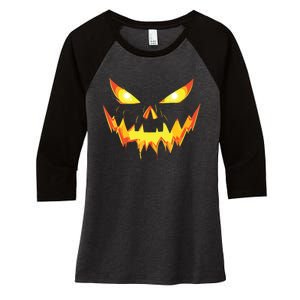 Jack O Lantern Face Pumpkin Scary Halloween Costume Funny Women's Tri-Blend 3/4-Sleeve Raglan Shirt