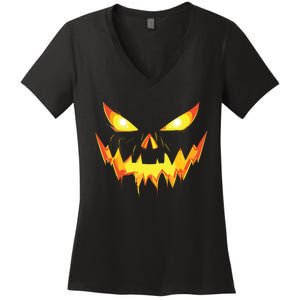 Jack O Lantern Face Pumpkin Scary Halloween Costume Funny Women's V-Neck T-Shirt