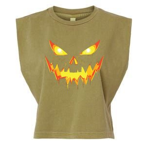 Jack O Lantern Face Pumpkin Scary Halloween Costume Funny Garment-Dyed Women's Muscle Tee