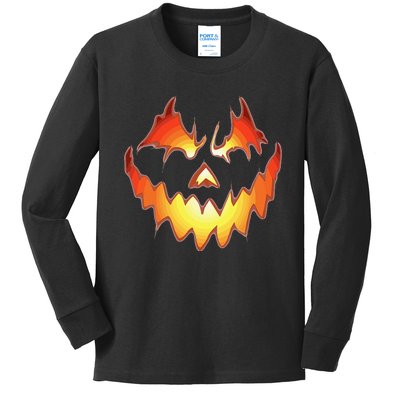 Jack O Lantern Scary Pumpkin Face Funny Halloween Kids Long Sleeve Shirt