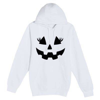 Jack O Lantern Eyelashes Pumpkin Face Halloween Premium Pullover Hoodie