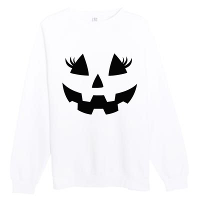 Jack O Lantern Eyelashes Pumpkin Face Halloween Premium Crewneck Sweatshirt