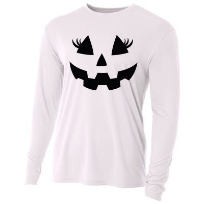 Jack O Lantern Eyelashes Pumpkin Face Halloween Cooling Performance Long Sleeve Crew