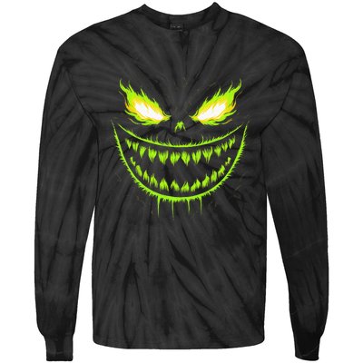 Jack O Lantern Scary Pumpkin Halloween Tie-Dye Long Sleeve Shirt