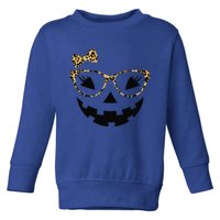 Jack O Lantern Face Leopard Glasses Halloween Pumpkin Funny Toddler Sweatshirt