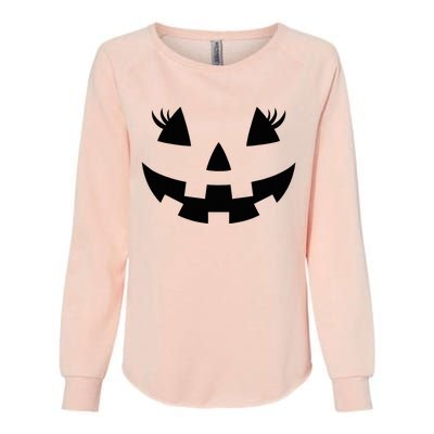 Jack O Lantern Face Pumpkin Eyelashes Hallowen Womens California Wash Sweatshirt