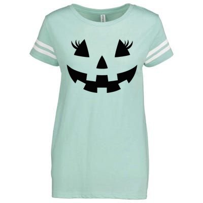 Jack O Lantern Face Pumpkin Eyelashes Hallowen Enza Ladies Jersey Football T-Shirt