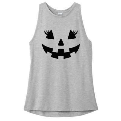 Jack O Lantern Face Pumpkin Eyelashes Hallowen Ladies PosiCharge Tri-Blend Wicking Tank