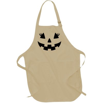 Jack O Lantern Face Pumpkin Eyelashes Hallowen Full-Length Apron With Pockets