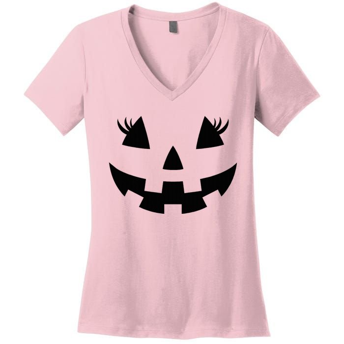 Jack O Lantern Face Pumpkin Eyelashes Hallowen Women's V-Neck T-Shirt