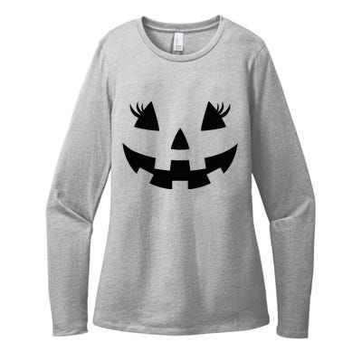 Jack O Lantern Face Pumpkin Eyelashes Hallowen Womens CVC Long Sleeve Shirt