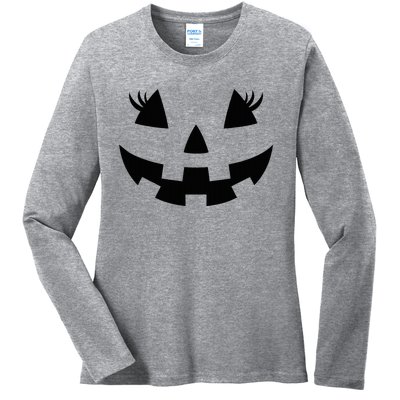 Jack O Lantern Face Pumpkin Eyelashes Hallowen Ladies Long Sleeve Shirt