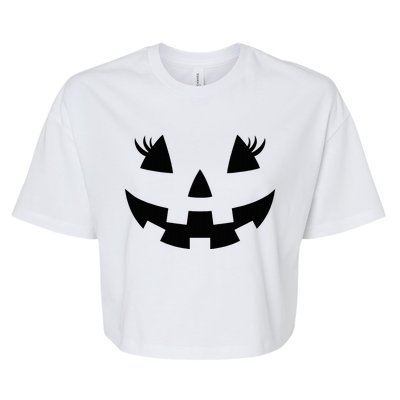 Jack O Lantern Face Pumpkin Eyelashes Hallowen Bella+Canvas Jersey Crop Tee