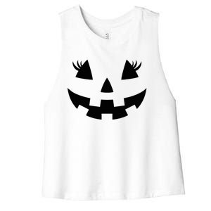 Jack O Lantern Face Pumpkin Eyelashes Hallowen Women's Racerback Cropped Tank