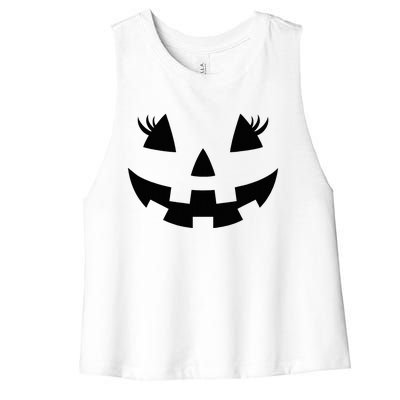 Jack O Lantern Face Pumpkin Eyelashes Hallowen Women's Racerback Cropped Tank