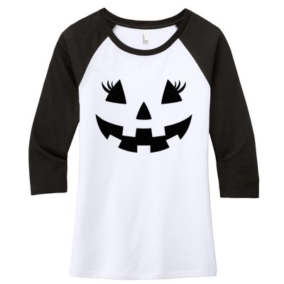 Jack O Lantern Face Pumpkin Eyelashes Hallowen Women's Tri-Blend 3/4-Sleeve Raglan Shirt