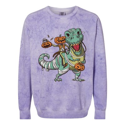 Jack O Lantern Riding T Rex Colorblast Crewneck Sweatshirt