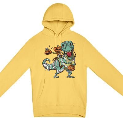 Jack O Lantern Riding T Rex Premium Pullover Hoodie