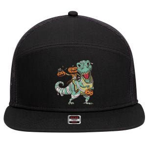 Jack O Lantern Riding T Rex 7 Panel Mesh Trucker Snapback Hat