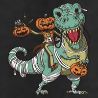 Jack O Lantern Riding T Rex 7 Panel Mesh Trucker Snapback Hat