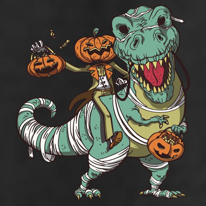 Jack O Lantern Riding T Rex 7 Panel Mesh Trucker Snapback Hat
