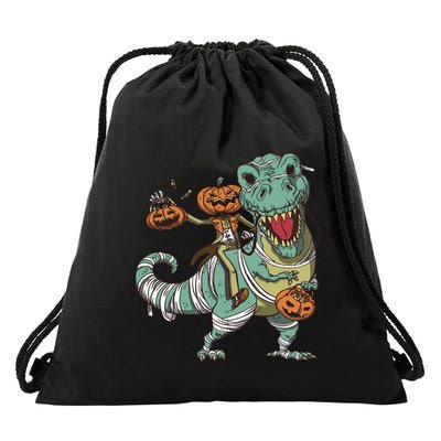 Jack O Lantern Riding T Rex Drawstring Bag