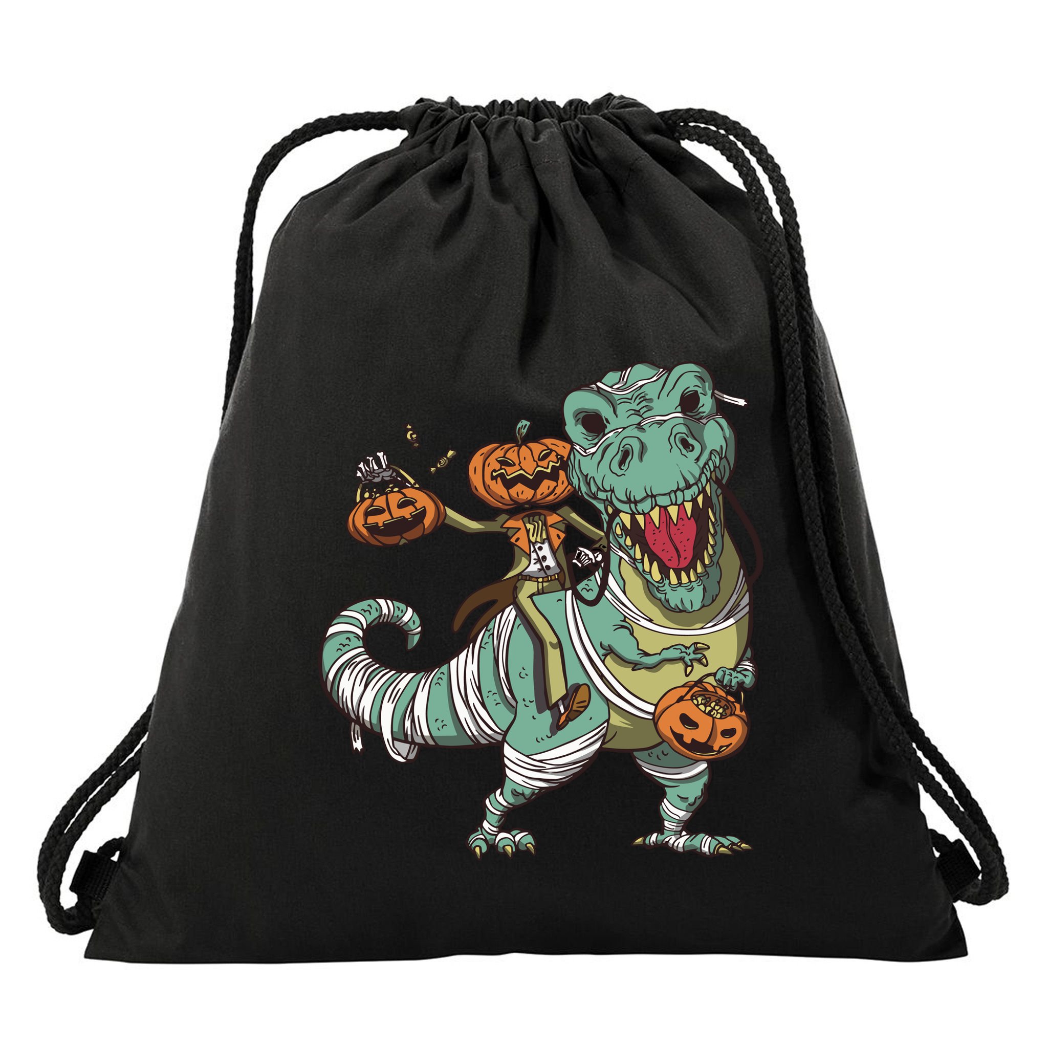 Jack O Lantern Riding T Rex Drawstring Bag