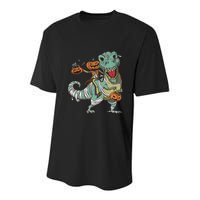 Jack O Lantern Riding T Rex Youth Performance Sprint T-Shirt