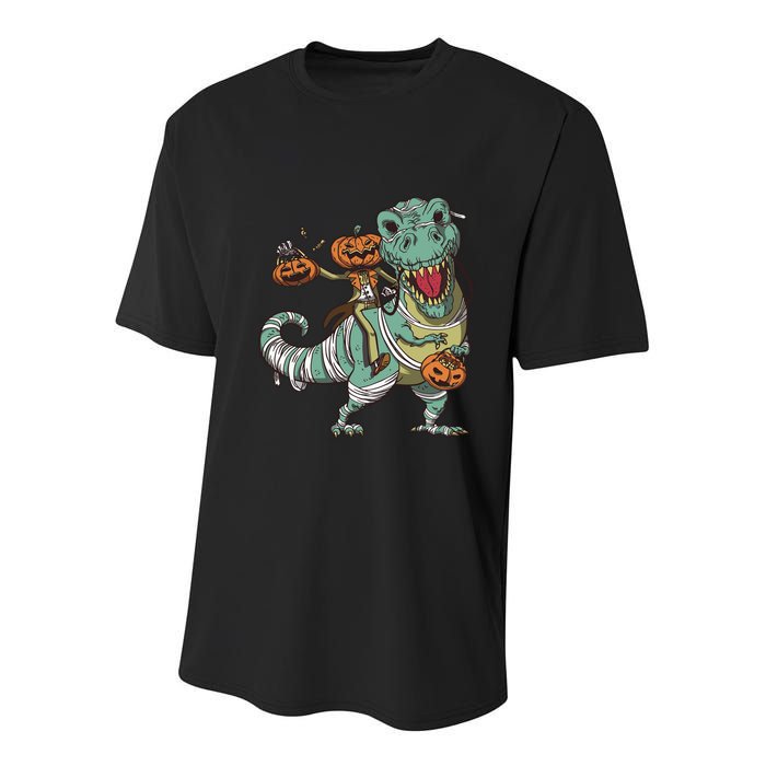 Jack O Lantern Riding T Rex Youth Performance Sprint T-Shirt