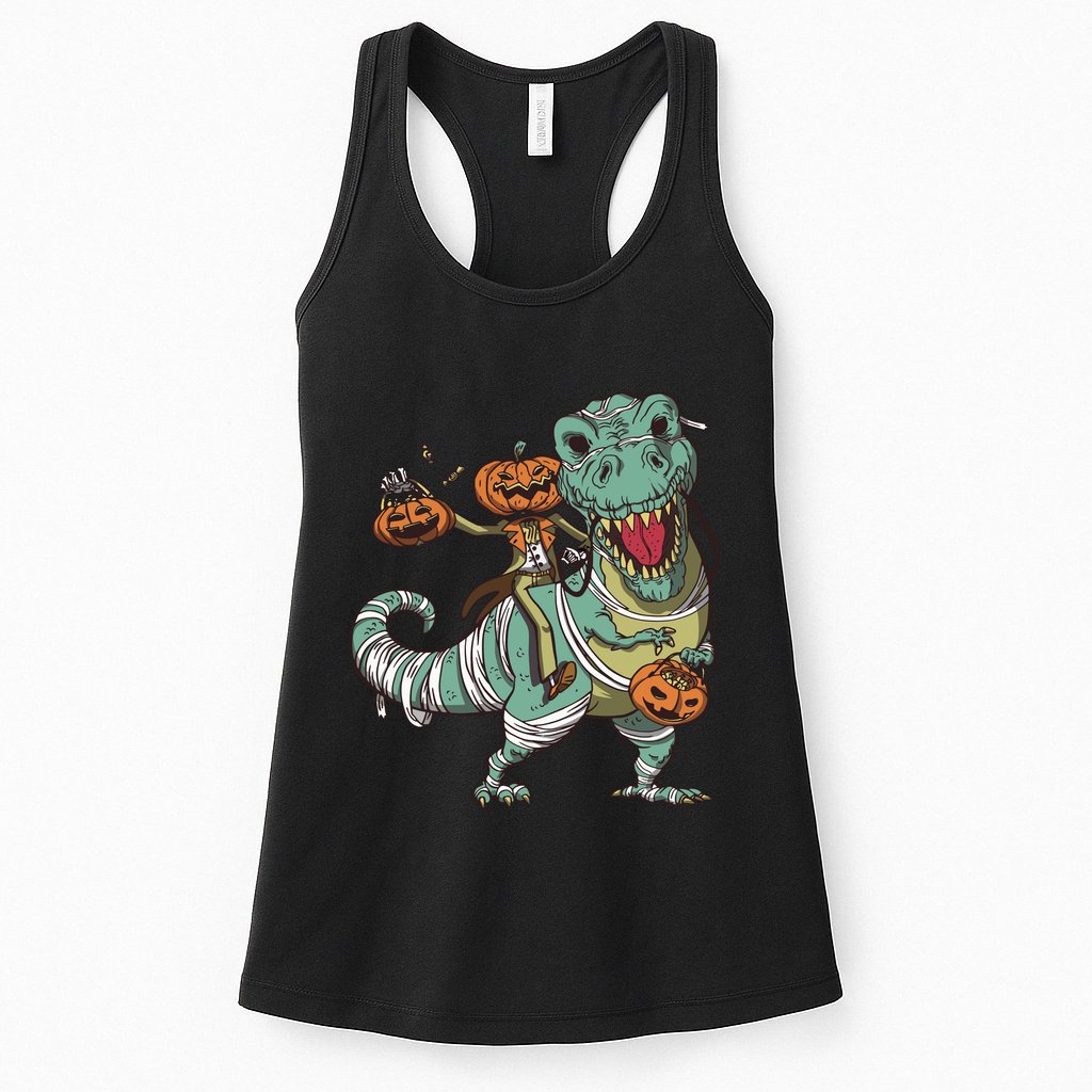 Jack O Lantern Riding T Rex Womens Tank Top