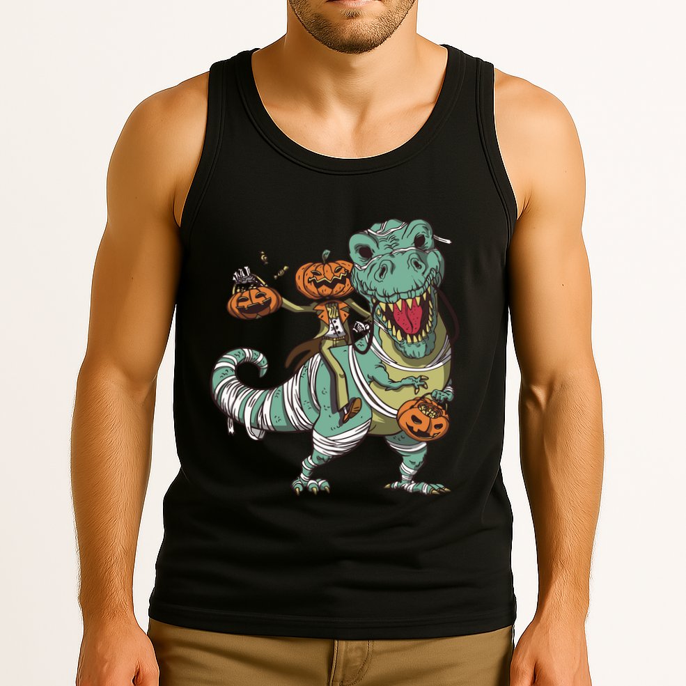 Jack O Lantern Riding T Rex Tank Top