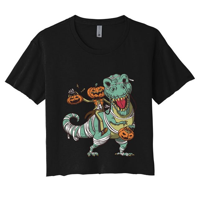 Jack O Lantern Riding T Rex Crop Top