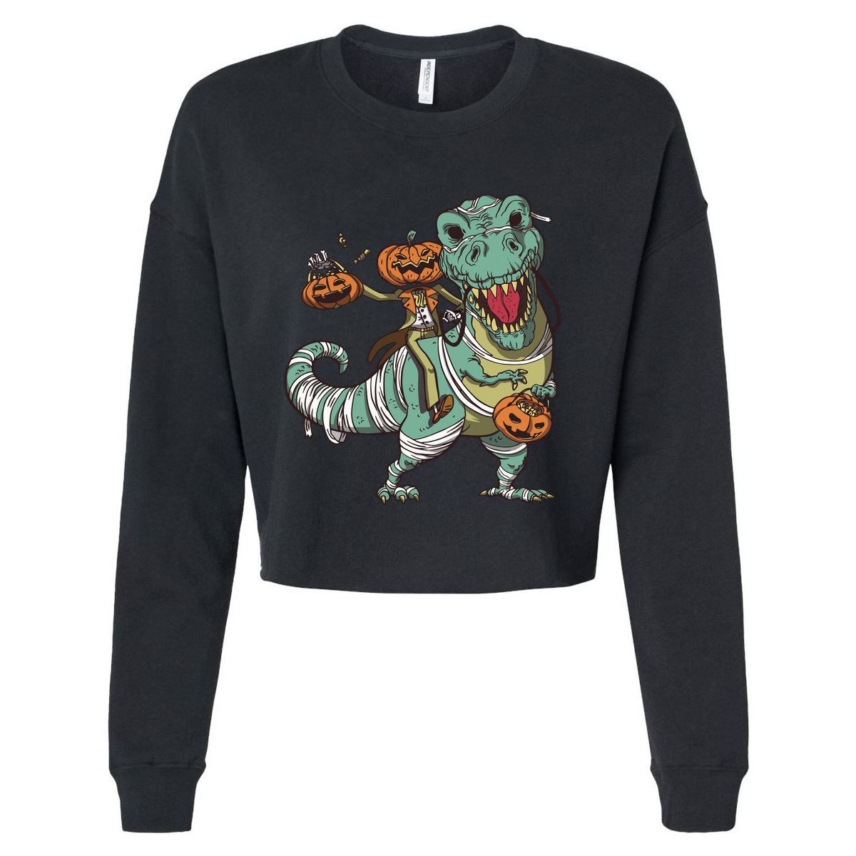 Jack O Lantern Riding T Rex Cropped Pullover Crew