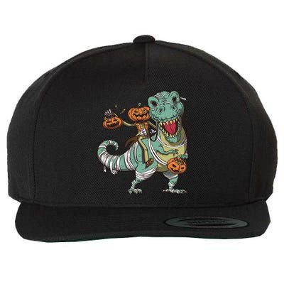 Jack O Lantern Riding T Rex Wool Snapback Cap