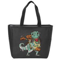 Jack O Lantern Riding T Rex Zip Tote Bag