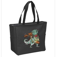 Jack O Lantern Riding T Rex Zip Tote Bag