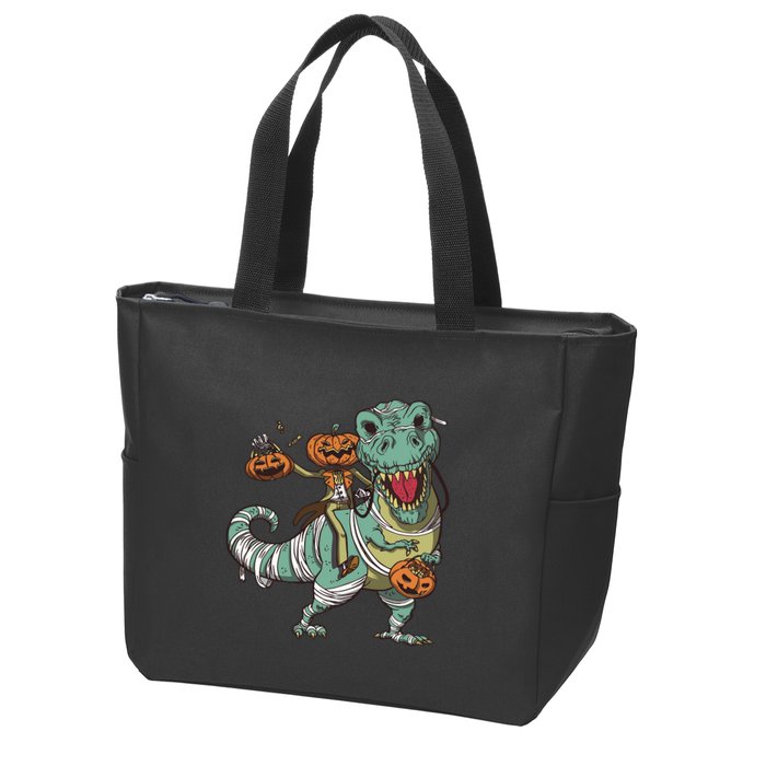 Jack O Lantern Riding T Rex Zip Tote Bag