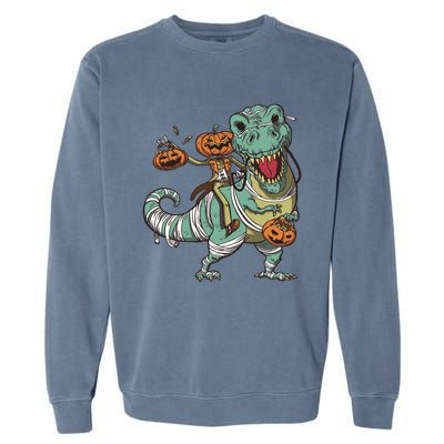 Jack O Lantern Riding T Rex Garment-Dyed Sweatshirt