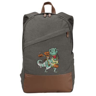 Jack O Lantern Riding T Rex Cotton Canvas Backpack