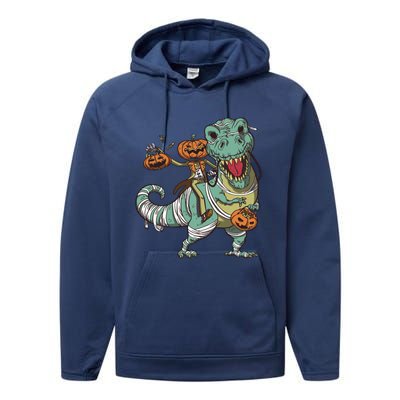 Jack O Lantern Riding T Rex Performance Fleece Hoodie