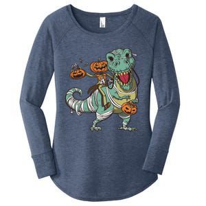 Jack O Lantern Riding T Rex Women's Perfect Tri Tunic Long Sleeve Shirt