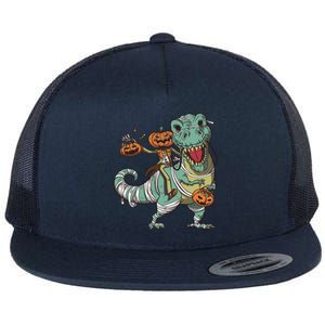 Jack O Lantern Riding T Rex Flat Bill Trucker Hat